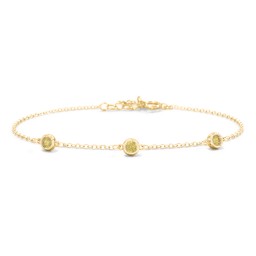 Bezel-Set Round Stone Station Bracelet in 10K Solid Yellow Gold with Citrine