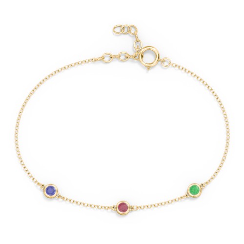 Bezel-Set Round Stone Station Bracelet – 10K Yellow Gold with Blue Sapphire, Ruby, and Emerald