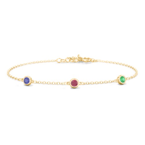 Bezel-Set Round Stone Station Bracelet – 10K Yellow Gold with Blue Sapphire, Ruby, and Emerald