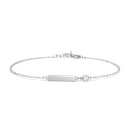 Engravable Bar Bracelet with Bezel Set Stone