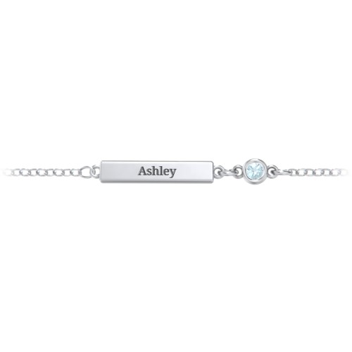 Engravable Bar Bracelet with Bezel Set Stone – Sterling Silver with Blue Topaz