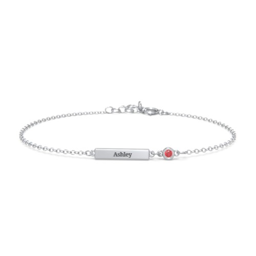 Engravable Bar Bracelet with Bezel Set Stone – Sterling Silver with Garnet