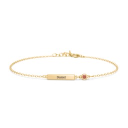 Engravable Bar Bracelet with Bezel Set Stone in 18K Gold Plated Silver with Garnet