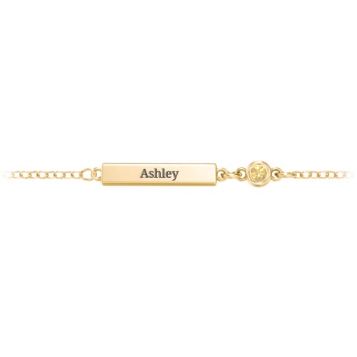 Engravable Bar Bracelet with Bezel Set Stone – 18K Gold Plated Silver with Citrine