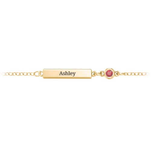 Engravable Bar Bracelet with Bezel Set Stone – 18K Gold Plated Silver with Garnet