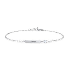Engravable Bar Bracelet with Bezel Set Stone – 10K Rose Gold with Aquamarine