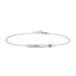 Engravable Bar Bracelet with Bezel Set Stone in 925 Sterling Silver with Garnet