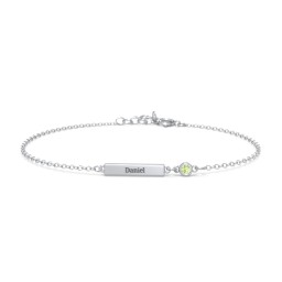 Engravable Bar Bracelet with Bezel Set Stone in 925 Sterling Silver with Peridot