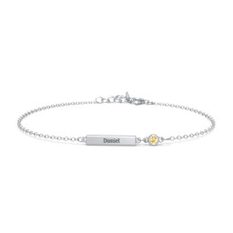 Engravable Bar Bracelet with Bezel Set Stone in 925 Sterling Silver with Citrine