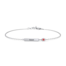 Engravable Bar Bracelet with Bezel Set Stone in 925 Sterling Silver with Garnet