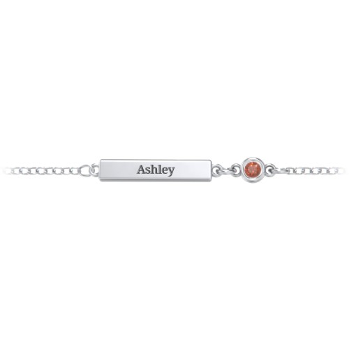 Engravable Bar Bracelet with Bezel Set Stone – Sterling Silver with Garnet
