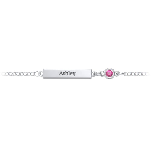 Engravable Bar Bracelet with Bezel Set Stone – Sterling Silver with Ruby