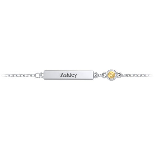 Engravable Bar Bracelet with Bezel Set Stone – Sterling Silver with Citrine