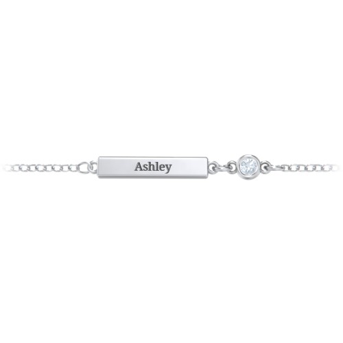 Engravable Bar Bracelet with Bezel Set Stone – Sterling Silver with Aquamarine