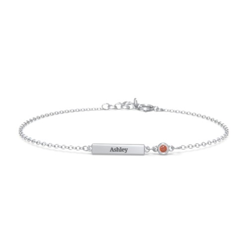 Engravable Bar Bracelet with Bezel Set Stone – Sterling Silver with Garnet
