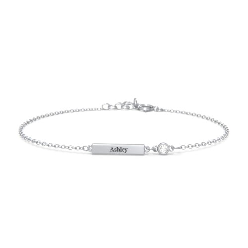 Engravable Bar Bracelet with Bezel Set Stone – Sterling Silver with Cubic Zirconia