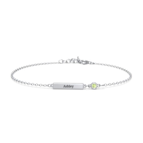 Engravable Bar Bracelet with Bezel Set Stone – Sterling Silver with Peridot