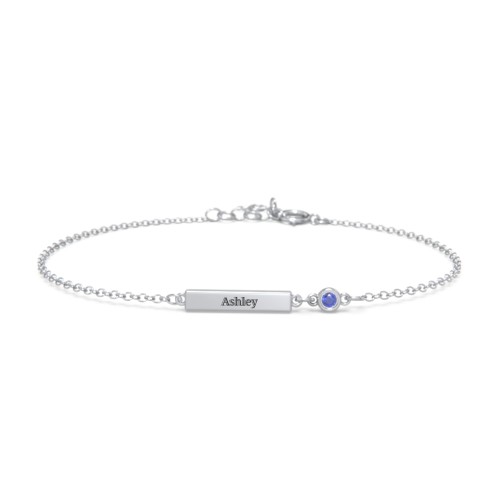 Engravable Bar Bracelet with Bezel Set Stone – Sterling Silver with Blue Sapphire
