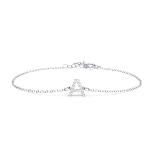 Pavé Initial Bracelet - A – Sterling Silver with White Premium Zirconia