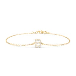 Pavé Initial Bracelet - B in 18K Gold Plated Silver with White Premium Zirconia