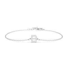 Pavé Initial Bracelet - B – Sterling Silver with White Premium Zirconia