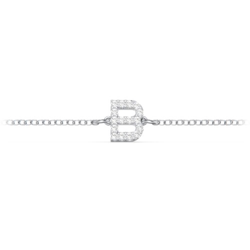 Pavé Initial Bracelet - B – Sterling Silver with White Premium Zirconia