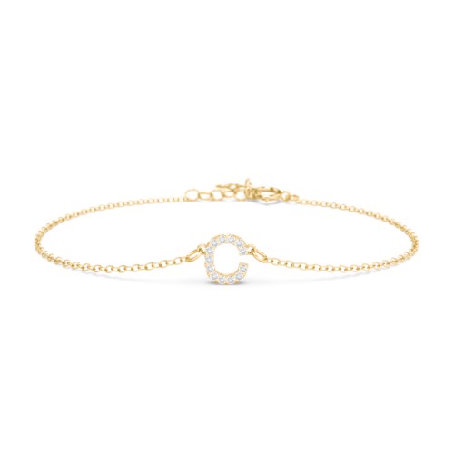 Pavé Initial Bracelet - C – 18K Gold Plated Silver with White Premium Zirconia