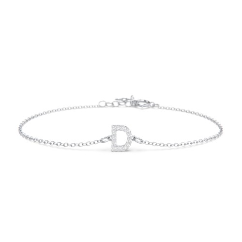 Pavé Initial Bracelet - D – Sterling Silver with White Premium Zirconia