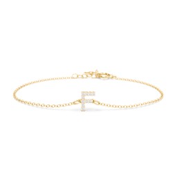 Pavé Initial Bracelet - F in 18K Gold Plated Silver with White Premium Zirconia
