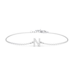 Pavé Initial Bracelet - N – 18K Gold Plated Silver with White Premium Zirconia