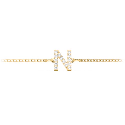Pavé Initial Bracelet - N – 18K Gold Plated Silver with White Premium Zirconia