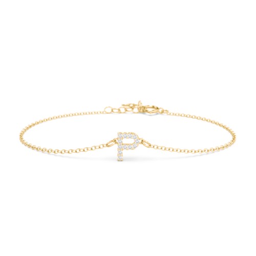 Pavé Initial Bracelet - P – 18K Gold Plated Silver with White Premium Zirconia