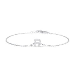 Pavé Initial Bracelet - R – 18K Gold Plated Silver with White Premium Zirconia