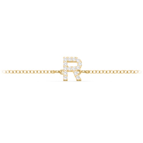Pavé Initial Bracelet - R – 18K Gold Plated Silver with White Premium Zirconia