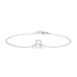 Pavé Initial Bracelet - R in 925 Sterling Silver with White Premium Zirconia