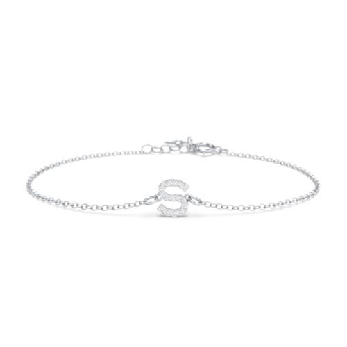 Pavé Initial Bracelet - S – Sterling Silver with White Premium Zirconia