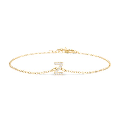 Pavé Initial Bracelet - Z – 18K Gold Plated Silver with White Premium Zirconia