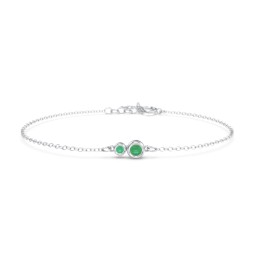 Generations 2-Stone Bezel Set Mother's Bracelet in 925 Sterling Silver with Emerald