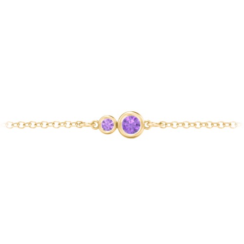 Generations 2-Stone Bezel Set Mother's Bracelet – 18K Gold Plated Silver with Amethyst
