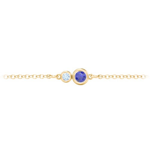 Generations 2-Stone Bezel Set Mother's Bracelet – 18K Gold Plated Silver with Blue Sapphire and Blue Topaz