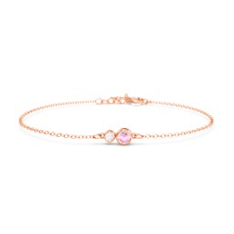 Generations 2-Stone Bezel Set Mother's Bracelet in 10K Solid Rose Gold with Pink Tourmaline and Opal