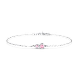 Generations 2-Stone Bezel Set Mother's Bracelet in 925 Sterling Silver with Pink Tourmaline