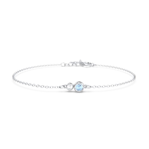 Generations 2-Stone Bezel Set Mother's Bracelet – Sterling Silver with Blue Topaz and Cubic Zirconia