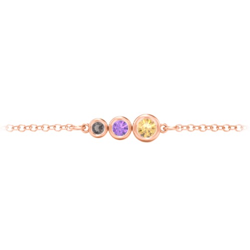 Generations 3-Stone Bezel Set Mother's Bracelet – 10K Rose Gold with Citrine, Amethyst, and Smokey Quartz