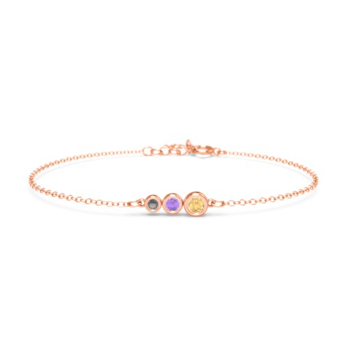 Generations 3-Stone Bezel Set Mother's Bracelet – 10K Rose Gold with Citrine, Amethyst, and Smokey Quartz