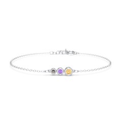 Generations 3-Stone Bezel Set Mother's Bracelet – Sterling Silver with Citrine, Amethyst, and Smokey Quartz