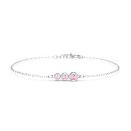 Generations 3-Stone Bezel Set Mother's Bracelet in 925 Sterling Silver with Pink Tourmaline