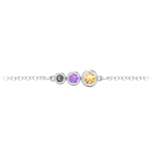 Generations 3-Stone Bezel Set Mother's Bracelet – Sterling Silver with Citrine, Amethyst, and Smokey Quartz