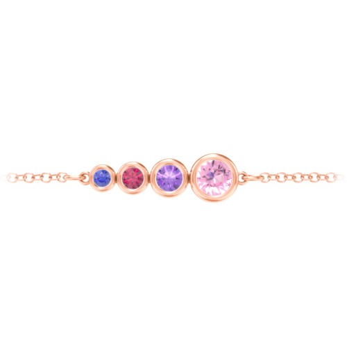 Generations 4-Stone Bezel Set Mother's Bracelet – 10K Rose Gold with Pink Tourmaline, Amethyst, Ruby, and Blue Sapphire