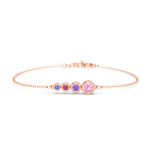 Generations 4-Stone Bezel Set Mother's Bracelet – 10K Rose Gold with Pink Tourmaline, Amethyst, Ruby, and Blue Sapphire